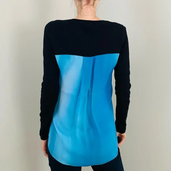 Elie Tahari 100% Cashmere 100% Silk Knit Color Block V-Neck Pullover Sweater, S - Picture 9 of 11